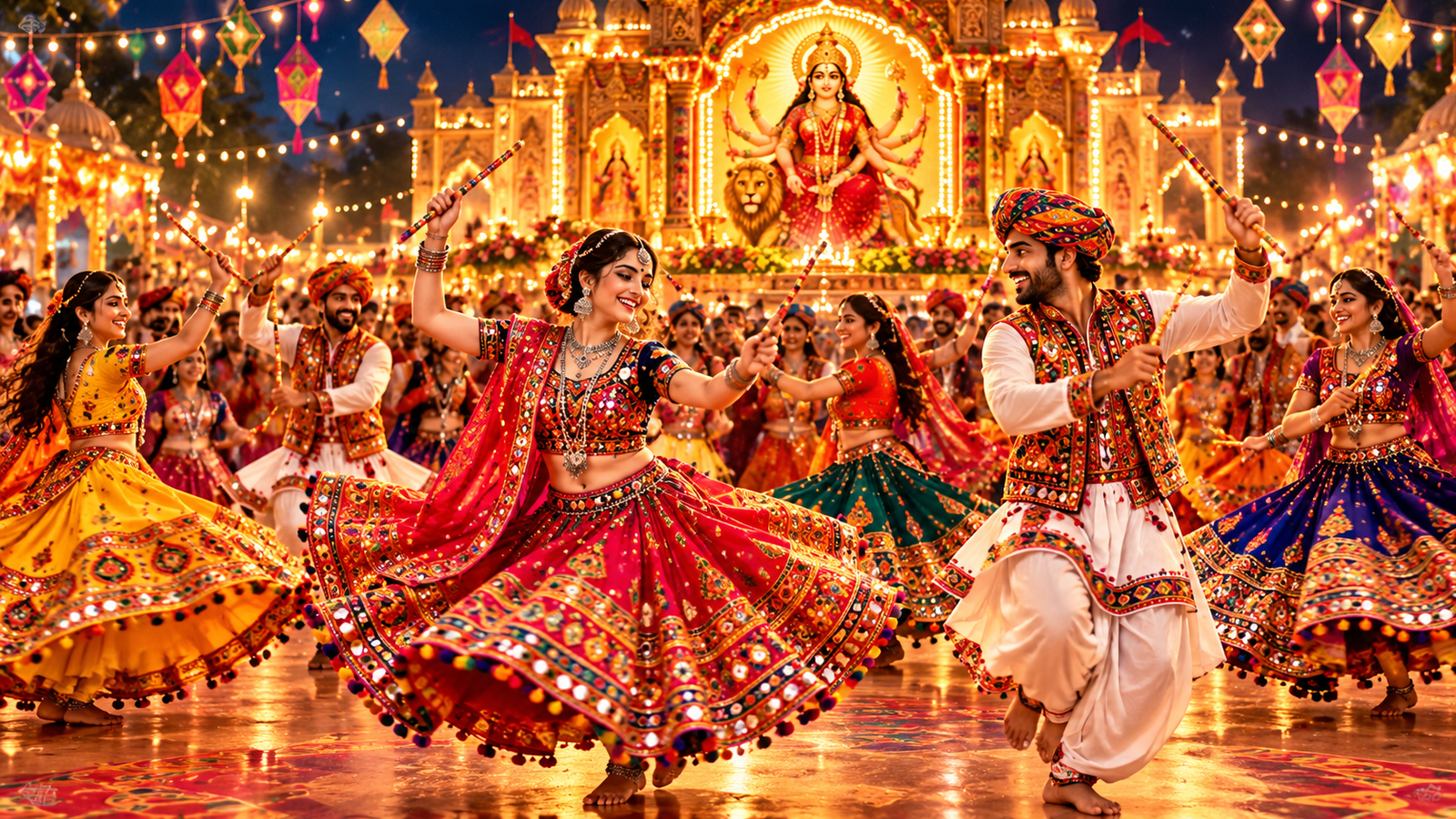 Vibrant Navratri Garba Under Temple Lights